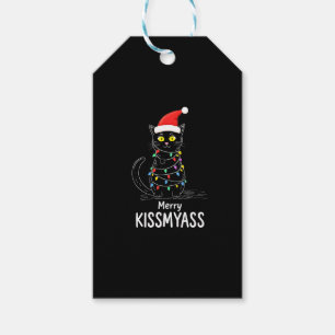Merry Kissmyass Funny Cat Christmas Lights Premium Gift Tags