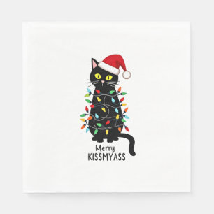 Merry Kissmyass Funny Cat Christmas Lights Premium Napkin