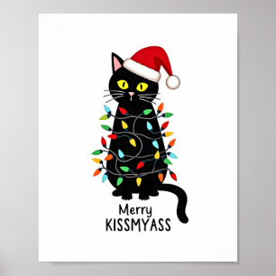 Merry Kissmyass Funny Cat Christmas Lights Premium Poster