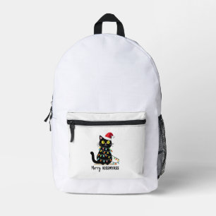 Merry Kissmyass Funny Cat Christmas Lights Premium Printed Backpack
