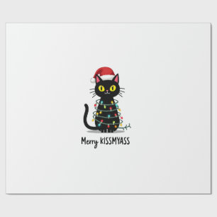 Merry Kissmyass Funny Cat Christmas Lights Premium Wrapping Paper