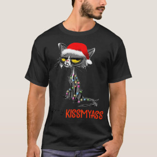 Merry Kissmyass Funny Christmas Black Cat  T-Shirt