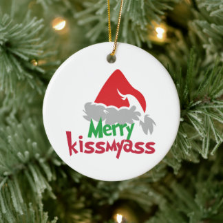Merry Kissmyass Funny Christmas Ornament