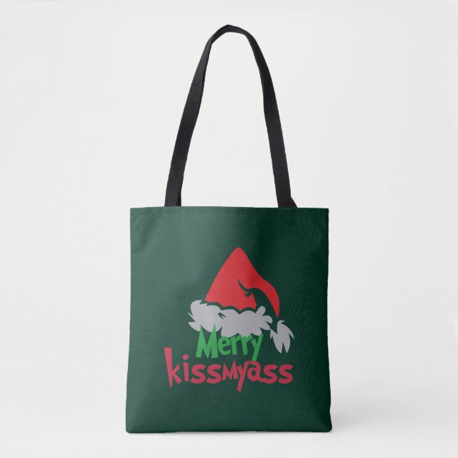 Merry Kissmyass Funny Christmas Tote Bag (Front)