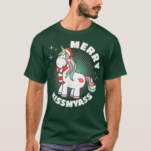 Merry KissMyAss Funny Unicorn lover Ugly Christmas T-Shirt