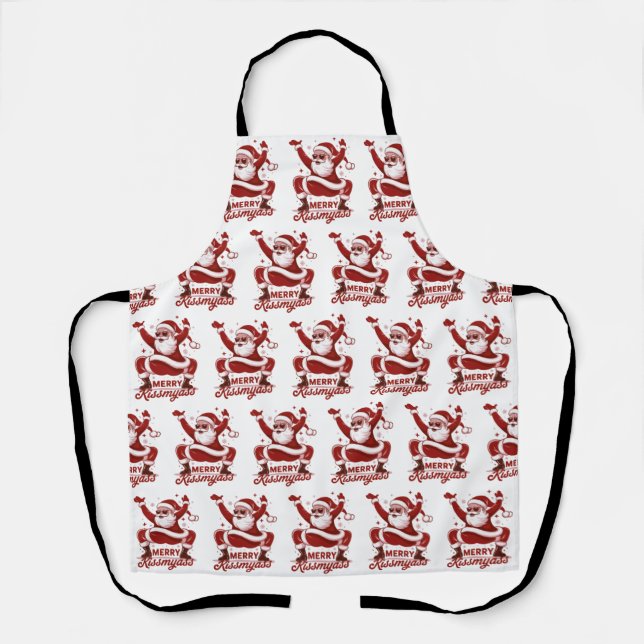 Merry Kissmyass Snarky Christmas Sarcastic Santa  Apron (Front)