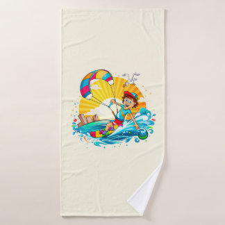 Merry kite surfing illustration. bath towel