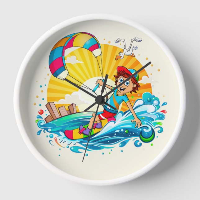 Merry kite surfing illustration. clock (Front)