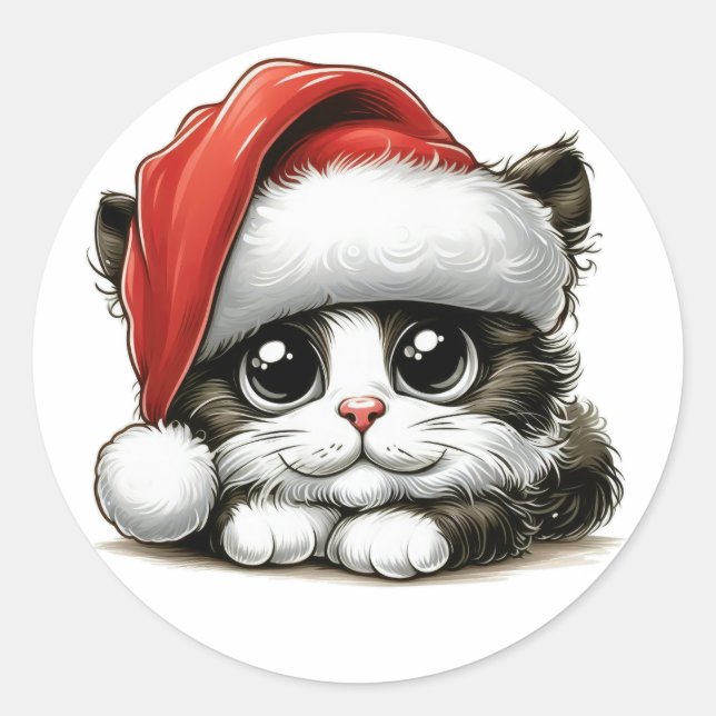 Merry Kitten's Christmas Fabulous  Classic Round Sticker (Front)