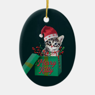Merry Kitty, Merry Christmas Ceramic Ornament