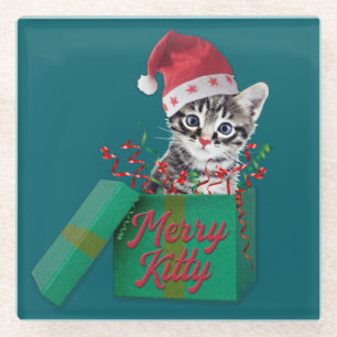 Merry Kitty, Merry Christmas Glass Coaster