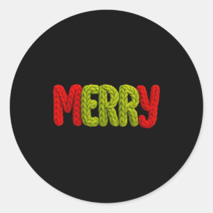 Merry Knitted Letters Crochet Xmas Pajamas Holiday Classic Round Sticker