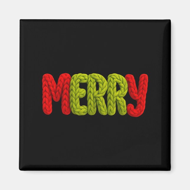 Merry Knitted Letters Crochet Xmas Pajamas Holiday Magnet (Front)