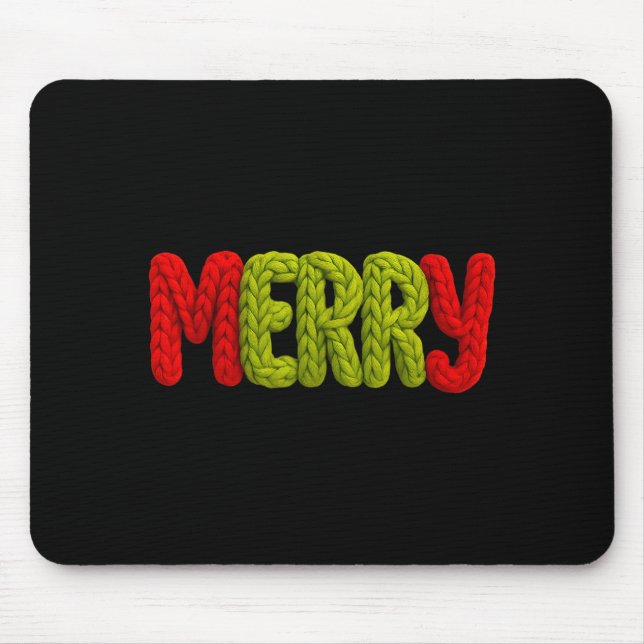 Merry Knitted Letters Crochet Xmas Pajamas Holiday Mouse Pad (Front)