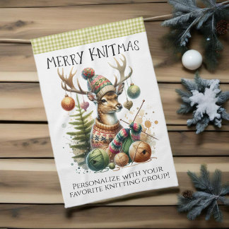 Merry Knittmas Knitting Christmas Tea Towel