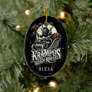 Merry Krampus Christmas Krampus Sleigh Rides Ceramic Ornament