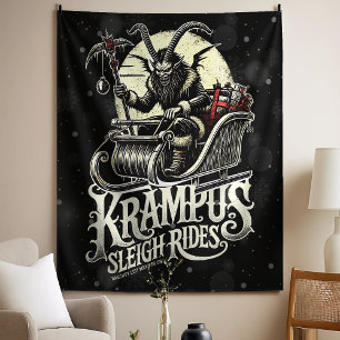 Merry Krampus Christmas Krampus Sleigh Rides Tapestry