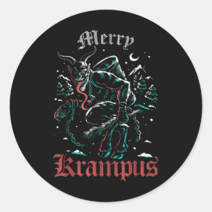 Merry Krampus Christmas Xmas Horror Ugly Evil Paj Classic Round Sticker