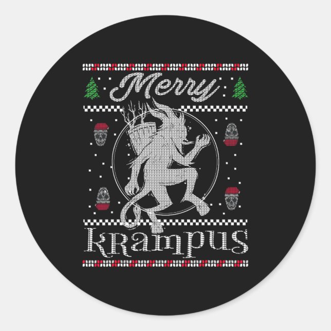 Merry Krampus Christmas Xmas Horror Ugly Sweater E Classic Round Sticker (Front)