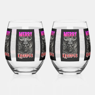 Merry Krampus Stemless Wine Glass