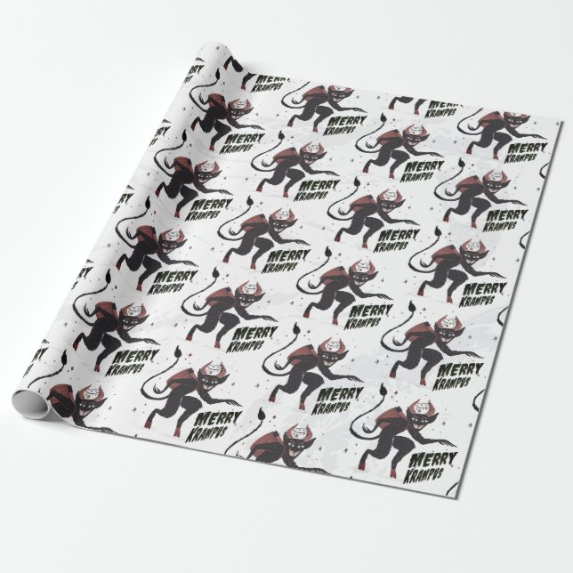 Merry Krampus Typography Christmas Holiday  Wrapping Paper (Unrolled)