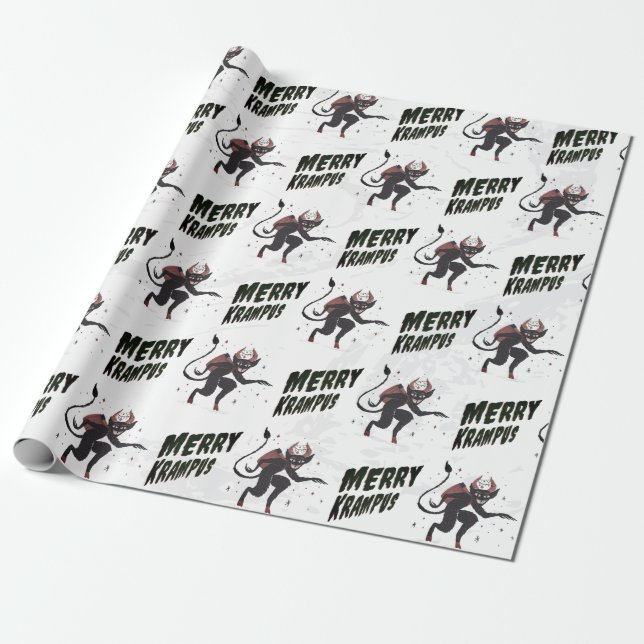 Merry Krampus Typography Christmas Holiday  Wrapping Paper (Unrolled)