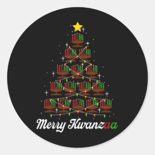 Merry Kwanzaa Christmas Tree Kinara Seven Candles Classic Round Sticker
