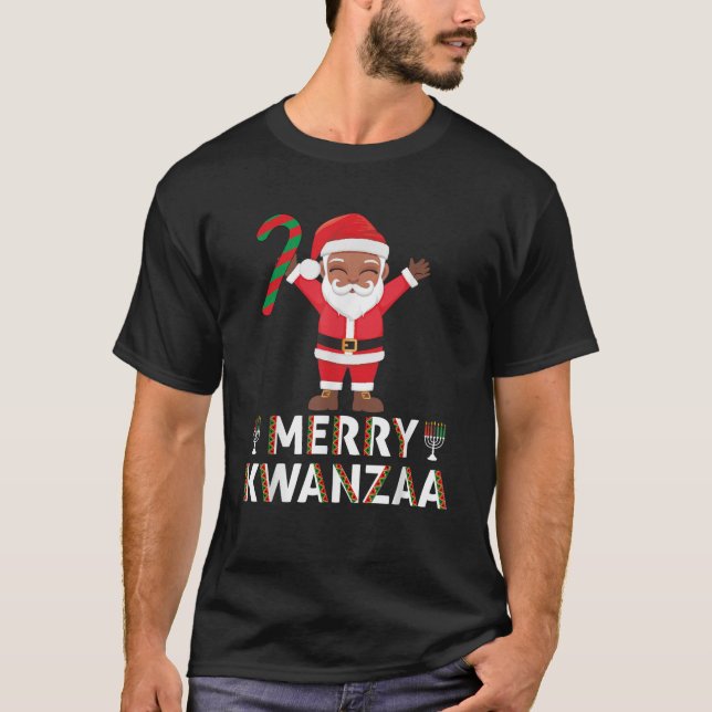 Merry Kwanzaa Santa Black Christmas African Americ T-Shirt (Front)