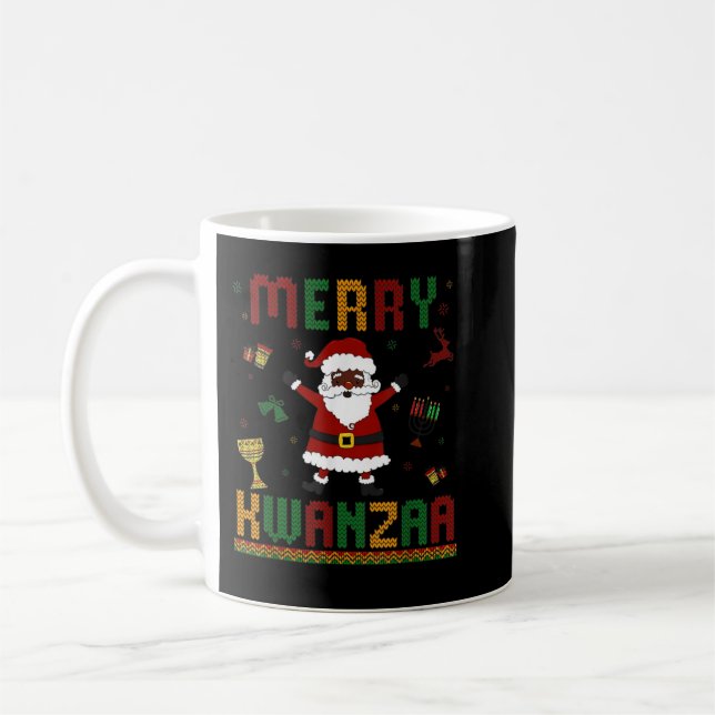 Merry Kwanzaa Santa Black Ugly Happy Kwanzaa Day  Coffee Mug (Left)