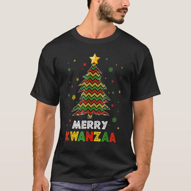 Merry Kwanzaa Xmas Tree Black Christmas African Am T-Shirt (Front)
