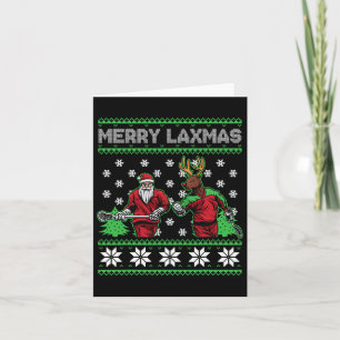 Merry Laxmas Christmas Lacrosse Playing Santa Rein Card