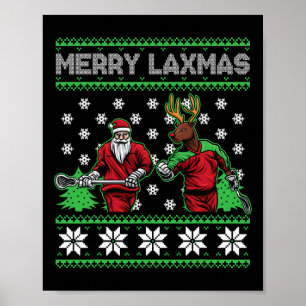 Merry Laxmas Christmas Lacrosse Playing Santa Rein Poster