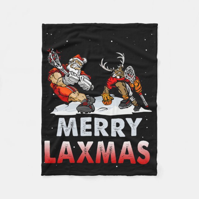 Merry Laxmas-ugly Christmas Lacrosse Santa Reindee Fleece Blanket (Front)
