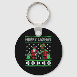 Merry Laxmas Ugly Christmas Lacrosse Santa Reindee Key Ring