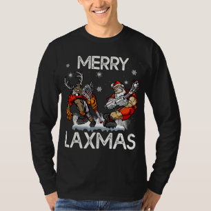 Merry LAXMAS Ugly Christmas Lacrosse Santa Reindee T-Shirt