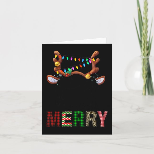 Merry leopard pajama women messy bun reindeer chri card (Front)