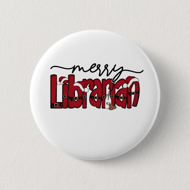 Merry Librarian Christmas Book Lover Library  6 Cm Round Badge (Front)