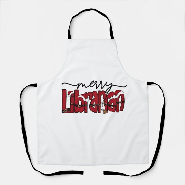 Merry Librarian Christmas Book Lover Library  Apron (Front)
