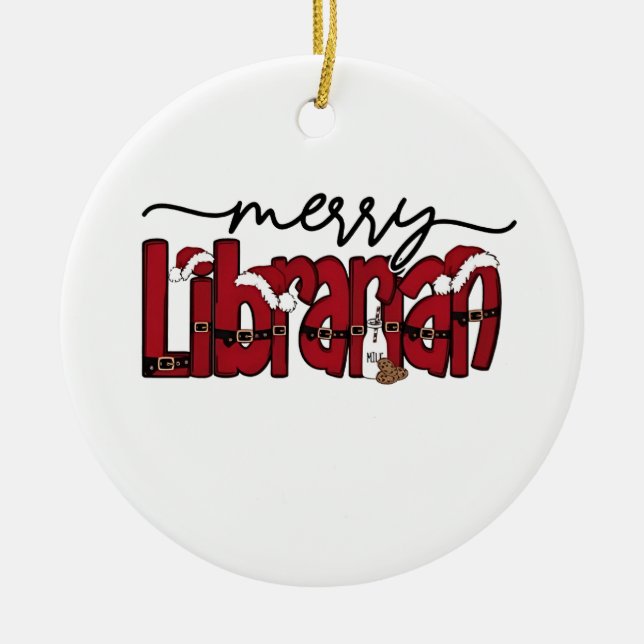 Merry Librarian Christmas Book Lover Library  Ceramic Ornament (Front)