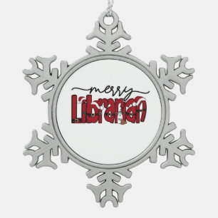 Merry Librarian Christmas Book Lover Library Snowflake Pewter Christmas Ornament