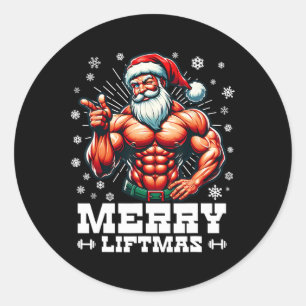 Merry Liftmas Funny Christmas Bodybuilder Gym Classic Round Sticker