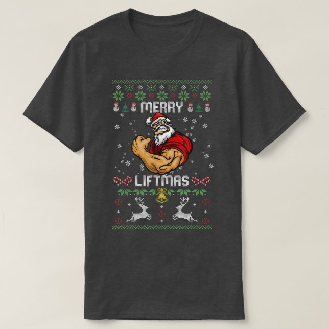 Merry Liftmas Merry Christmas Santa Ugly Advanced  T-Shirt (Design Front)