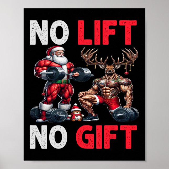 Merry Liftmas Muscle Santa Weightlifting Xmas Body Poster (Front)