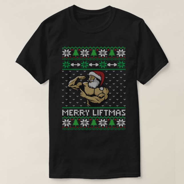 Merry Liftmas Santa Bodybuilder Fitness Ugly Chris T-Shirt (Design Front)