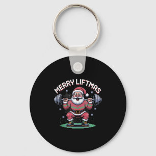 Merry Liftmas Santa Claus Barbell Squat Xel Retro  Key Ring