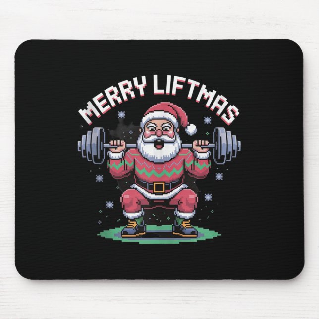 Merry Liftmas Santa Claus Barbell Squat Xel Retro  Mouse Pad (Front)