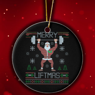 Merry Liftmas Ugly Christmas Gym Workout Ceramic Ornament