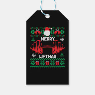 Merry Liftmas Ugly Christmas sweater Gym Workout. Gift Tags