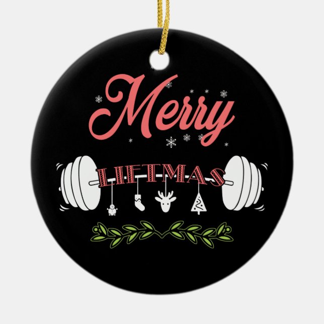 Merry Liftmas Ugly Christmas Sweater Santa Claus Ceramic Ornament (Front)