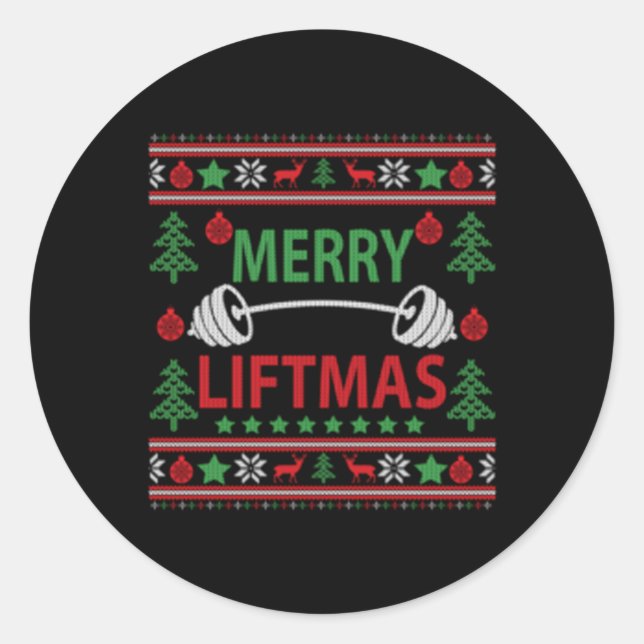 Merry Liftmas Ugly Gym Workout Classic Round Sticker (Front)